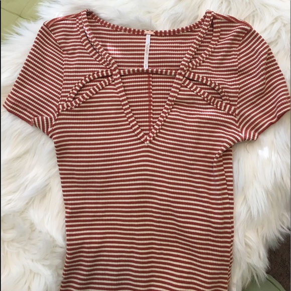 Free People burnt orange striped shirt - Picture 2 of 7